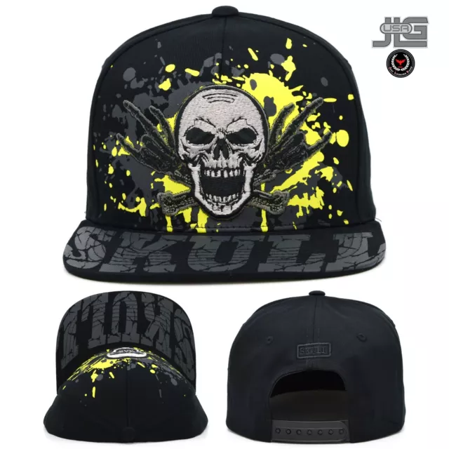 Skull New Leader TL Embroidery Splash Snapback Hat Adult Men Adjustable Cap