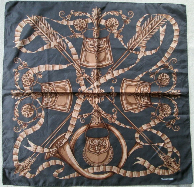 Foulard Soie BAYRON Vintage - Grand Carré Vert 86x87 Cm En Soie Pure