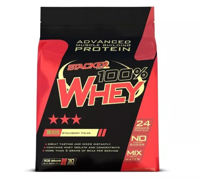 Stacker 100% Whey Protein 24g Eiweiß Shake (908g) BCAA Glutamin Muskel