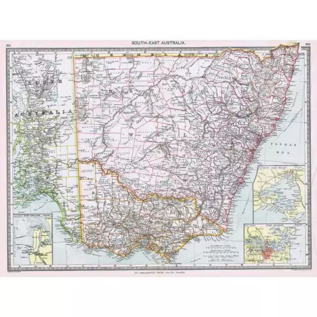 Antique Map 1906 - South East Australia - Harmsworth Atlas