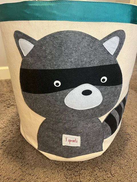 3 Sprouts Canvas Storage Bin - Laundry Hamper Toy Bin for Baby and Kids, Raccoon