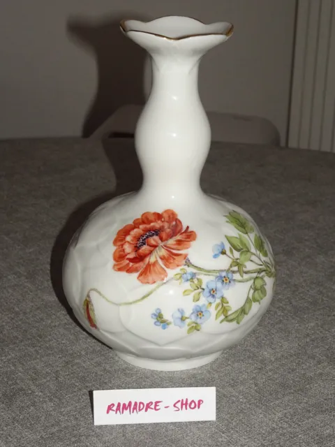 Meissen bunte Blumen wunderschöne seltene Vase 19,7 cm mit Insekten in 1.Wahl
