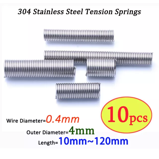 10pcs Stainless Steel Tension Spring 0.4mm Extension Spring Pipe Hookless Ring