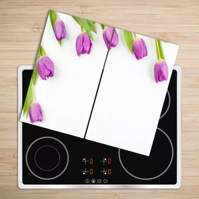 Tabla de Cortar Decorativa de Cristal Templado 2x30x52 Tulipanes morados