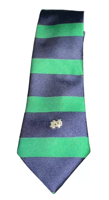 Notre Dame Bookstore Official Mens Tie Silk & Polyester Navy Green Stripe