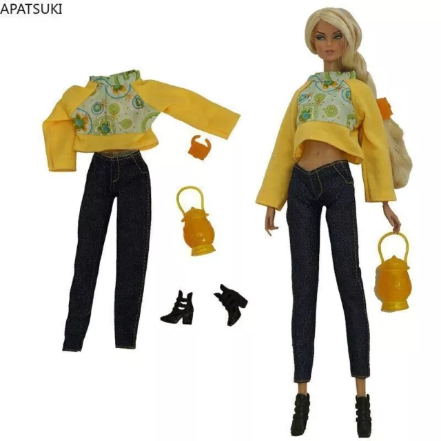 Yellow Fashion Doll Clothes Set for 11.5" Doll Outfit 1/6 Accessories Shoes Bag