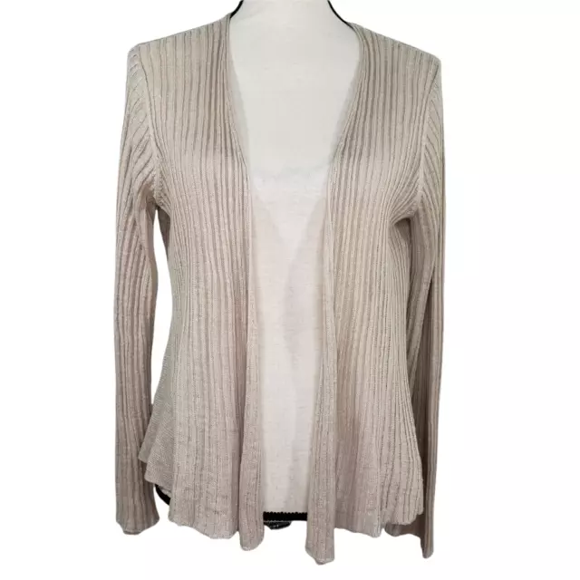 Eileen Fisher PL Sweater Beige 100% Linen Open Front Cardigan Long Sleeve