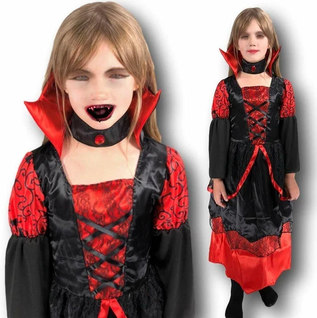Disfraz De Vampiro Para Niña MIVORA – Vestido, Collar Y Colmillos Para Halloween Y Carnaval