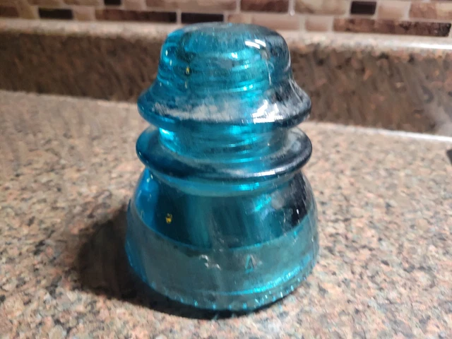 Vintage BLUE  HEMINGRAY 42 Glass Railroad Telegraph Line Insulator Antique Aqua