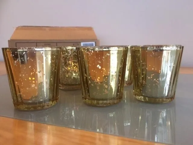 6 x Mercury gold tea light holders (votives) - REDUCED TO £7.00