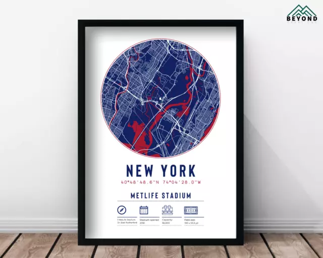 New York Giants Metlife Stadium Minimalist Map Print Poster NFL Sport Gift NY