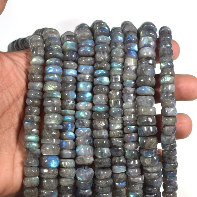 A+ Natural Flashy Labradorite Smooth Tire Heishi Shape 7-12MM Gemstone 13"...