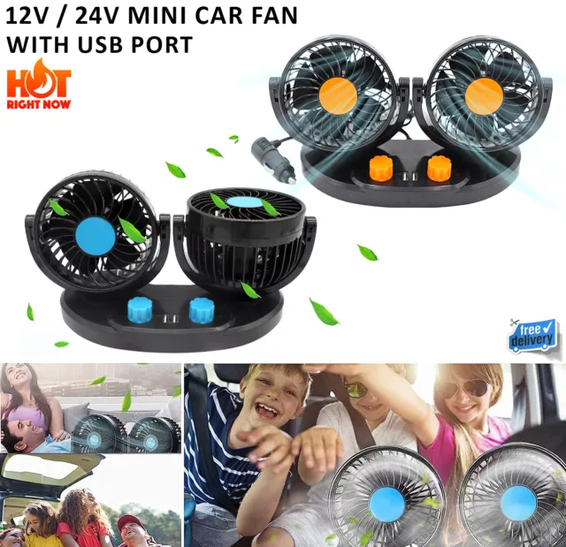 12V 24V USB Mini Ventilateur De Voiture Double Refroidisseur D'air À Bord