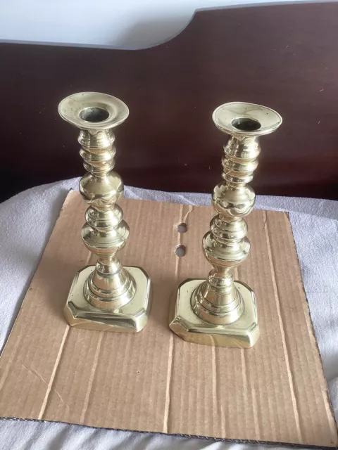 Pair Of Victorian Brass Candlesticks,size Shown