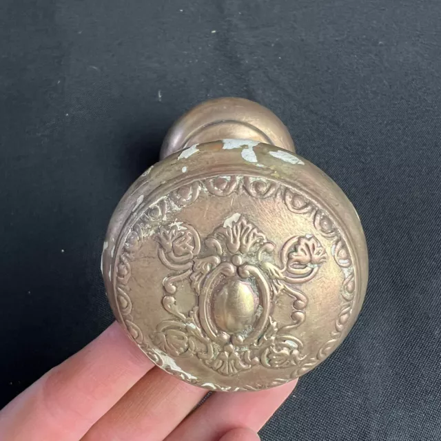 Antique Solid Brass Larger Door Knob 1900’s Art Noveau Set of 2