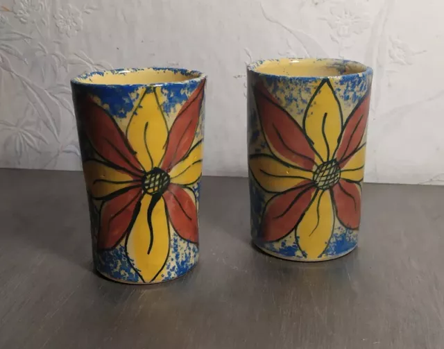 Service deux mugs vintage grés décor floral tasses toi et moi rétro chic