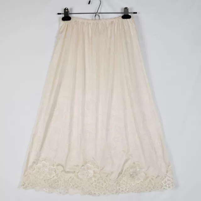 Vanity Fair Half Slip 100% Nylon Antron Small Beige Lace Trim All Over Floral