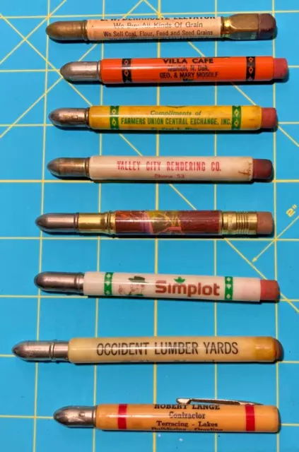 Lot Of 8 Vintage Bullet Pencils Advertising