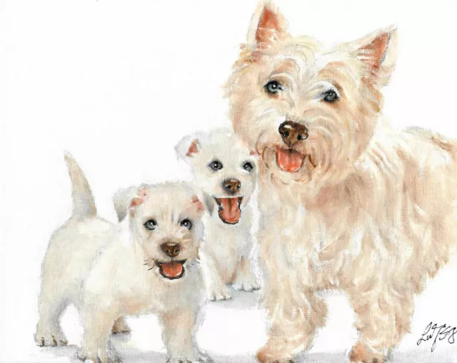 ❈ Original Oil Puppy Dog Portrait Painting WESTIE WHITE Artist Signed Artwork