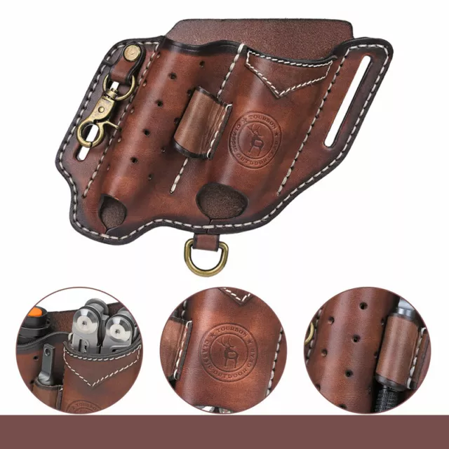 Leather Camping EDC Multitool Pouch Flashlight Holder Knife Belt Holster-IN USA