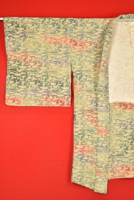 Vintage Japanese Kimono Silk Antique BORO HAORI Kusakizome Dyed/B594/570 3