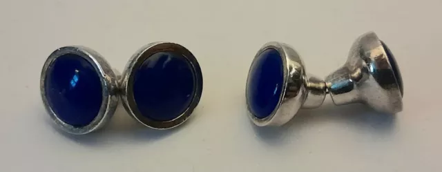 A Pair of Vintage Silver Double Lapis Lazuli Cufflinks 99p N/R