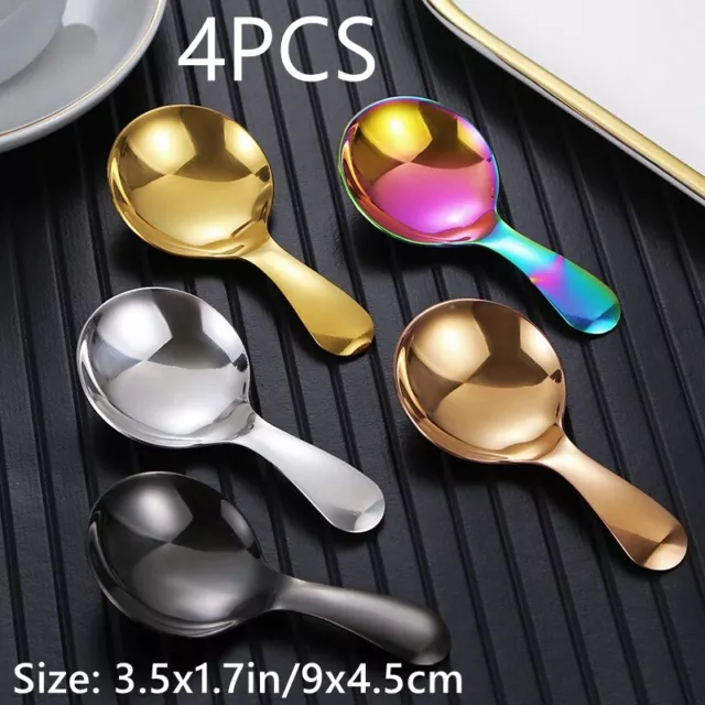 4x Stainless Steel Small Round Spoons Shovel Tea Spoon Household Tableware Multi