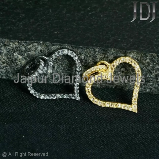 Natural Diamond Pave Heart Pendant 925 Sterling Silver Gold Vermeil Jewelry Love