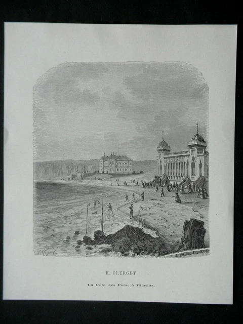 ANTIQUE ENGRAVING 19th century - LA COTE DES FOUS A BIARRITZ - ATLANTIC PYRENEES