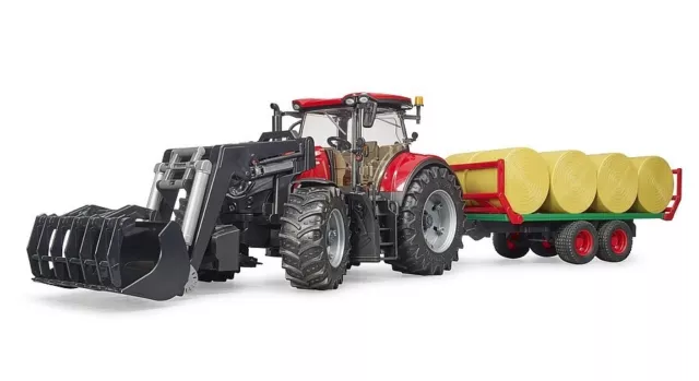 Bruder  Trattore Case IH Optum 300CVX con rimorchio carica fieno mezzo agricolo 2