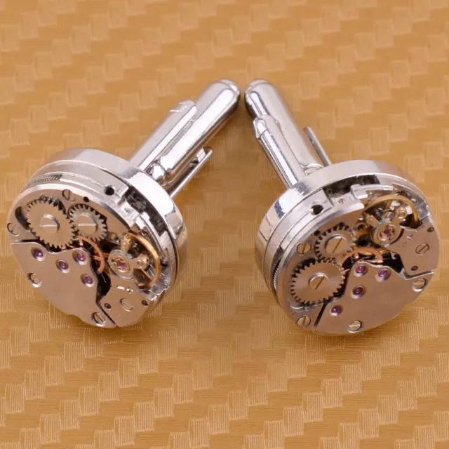 Pair Mens Watch Movement Cufflinks Steampunk Vintage CUFF LINKS Gift