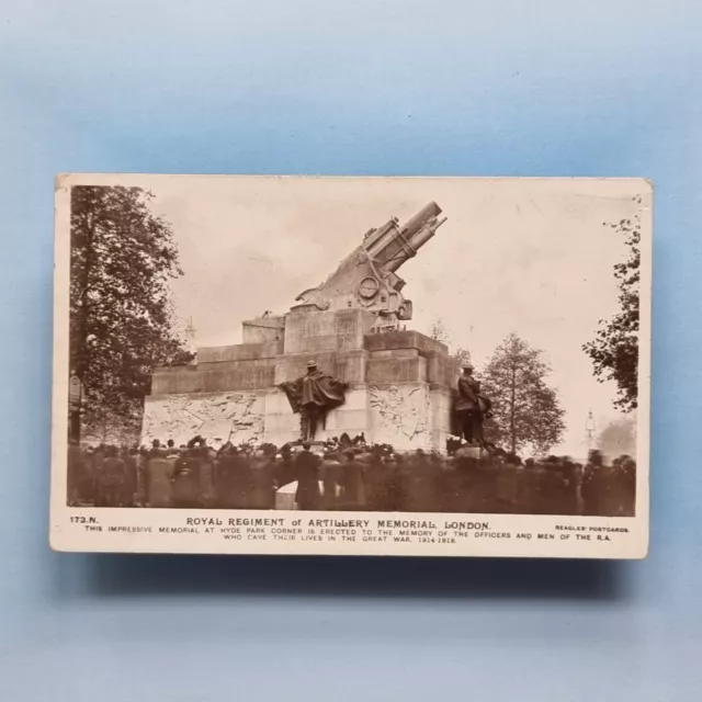 Military Postcard Real Photo C1919 London Royal Artillery Rgmt Memorial Howitzer