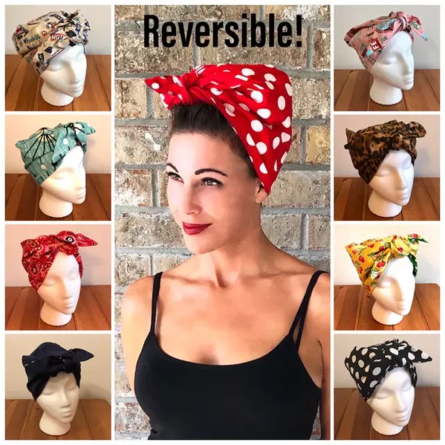 Handmade Full Head Wrap Retro Rosie the Riveter 1940s 1950s Vintage Style Chemo