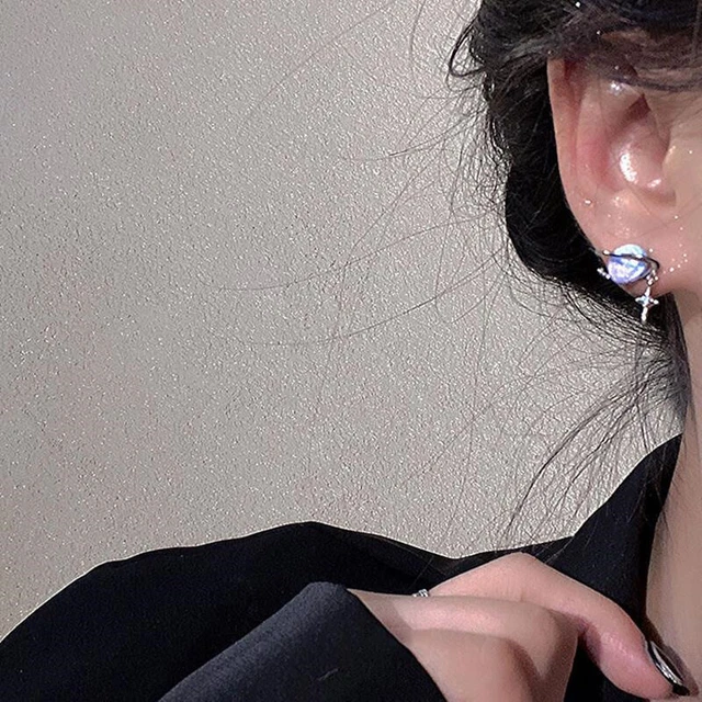 New Round Woman Earrings Planet Girl Cat Eye Personality Hundred Match Earring