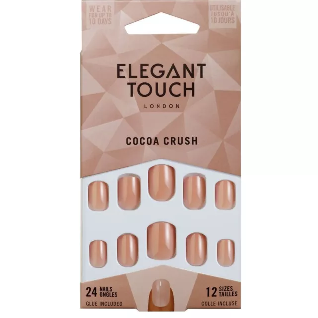 Elegant Touch Perfect Coloured False Nails - Cocoa Crush 24 Squoval Nails & Glue