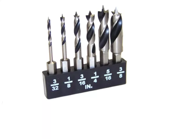 6pc Stubby Drill Bit 3/32" 1/8" 3/16" 1/4" 5/16" 3/8" 1/4" Quick Change Wood Cut