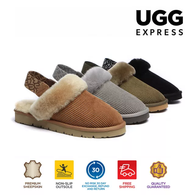 【EXTRA 15% OFF】EVERAU UGG Slippers Women Wool Removable Strap Slingback Corduroy