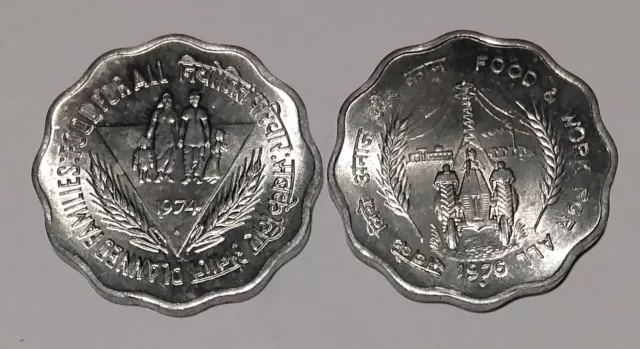 1974 & 1976 India 10 Paise Fao Coin (2 Coins)