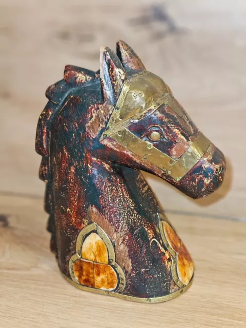 Objet déco cheval en bois - métal doré- os