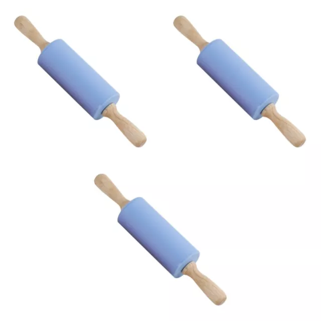 Set of 3 Wooden Child Small Dough Rollers Toy for Kids Rolling Pin Baking