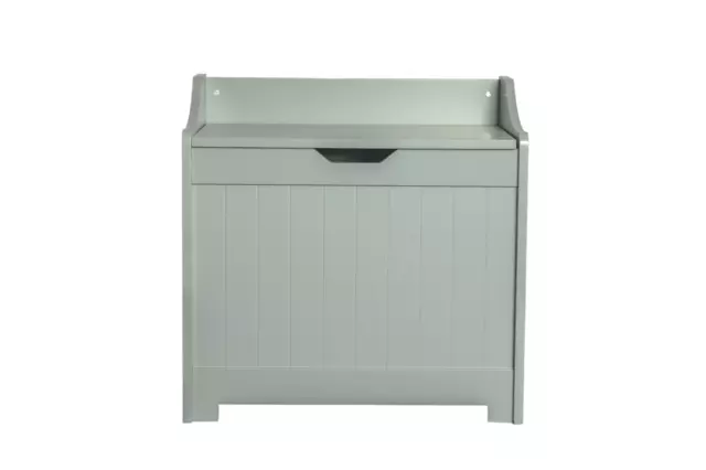 White Laundry Box Wooden Bathroom Storage Basket Linen Clothes Chest Christow