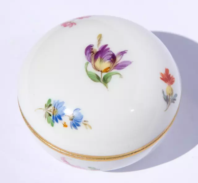 Pretty Meissen Round Trinket Box with Hand Painted Floral Sprays - 1st quality