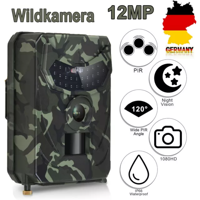 Wildkamera Überwachungskamera HD 1080P 12MP Jagdkamera Fotofalle PIR Nachtsicht