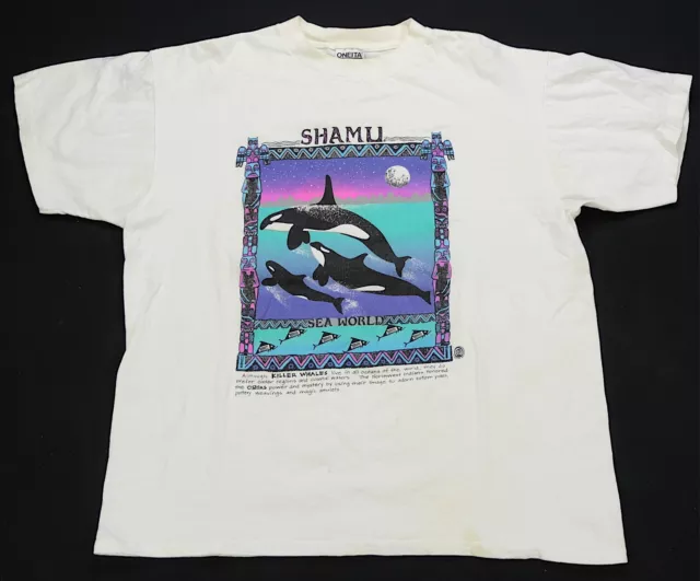 Rare Vintage Sea World Shamu Killer Whale Orca Art T Shirt 90s Aquatic White XL