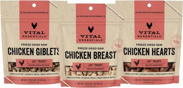 Vital Essentials Freeze Dried Raw Chicken Breast, Heart & Giblets Cat Treats 1OZ