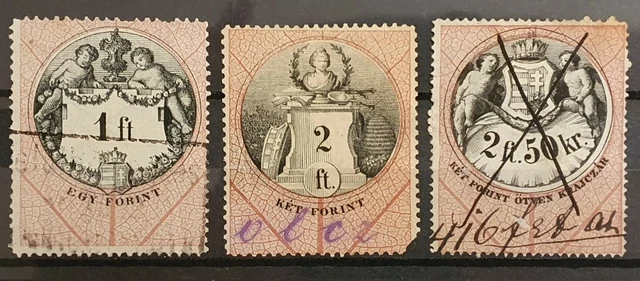 Satz Stempelmarken Ungarn 19. Jahrhundert (23) mit Höchstwerten bis 15 Gulden! 3