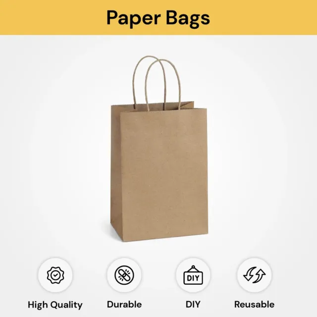 Kraft Paper Bags Gift Shopping Carry Craft Brown White Retail Bag with Handles