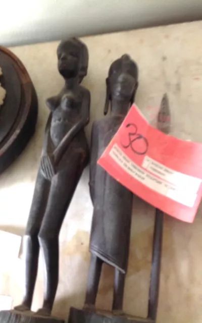 African Wood Carved Statues Ebony Vintage Male & Female Pair