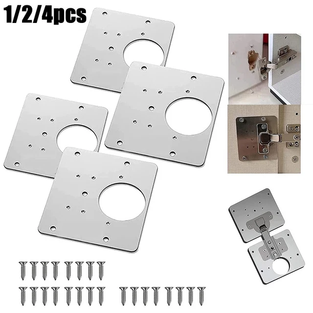 KITCHEN HINGE REPAIR KIT Plate Cupboard Door Cabinet Pair + Screws - Silver