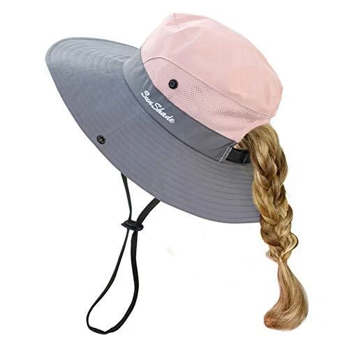HGGE Kids Girls Sun Hat UV Protection Wide Brim Beach Cap with One Size Pink
